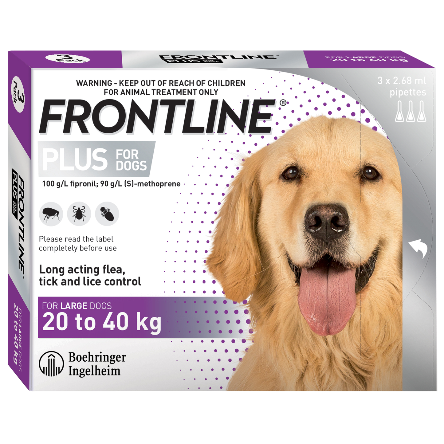 Frontline Plus Flea & Tick Spot-On Treatment for Dogs 3pk