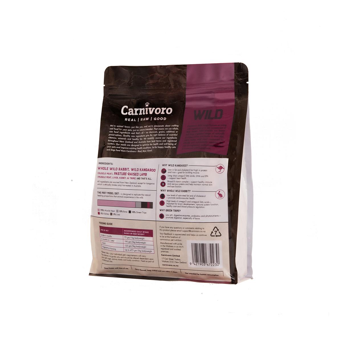 Carnivoro Wild Pellets Rabbit, Kangaroo, Lamb & Tripe Frozen Dog Food
