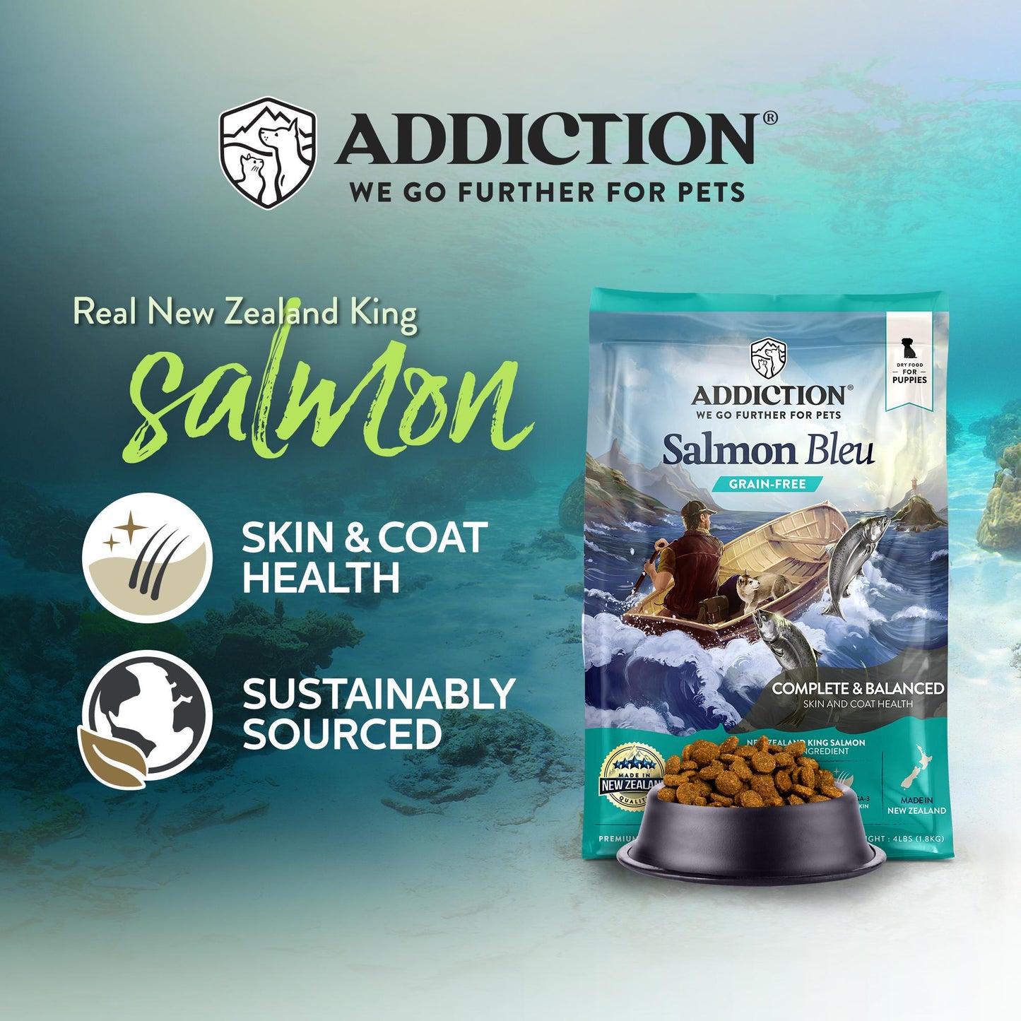 Addiction Salmon Bleu Skin & Coat Dry Puppy Food