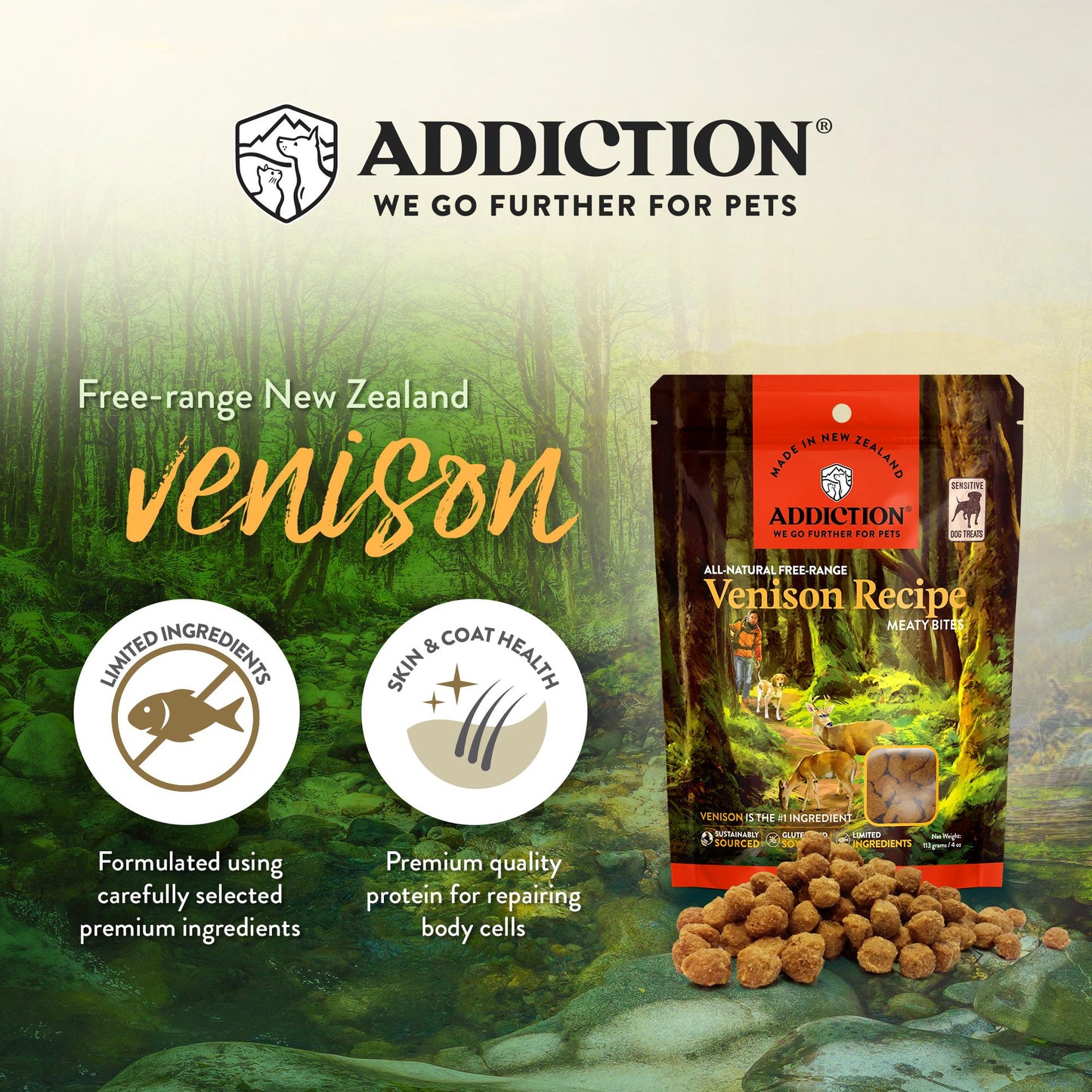Addiction Venison Meaty Bites Dog Treats