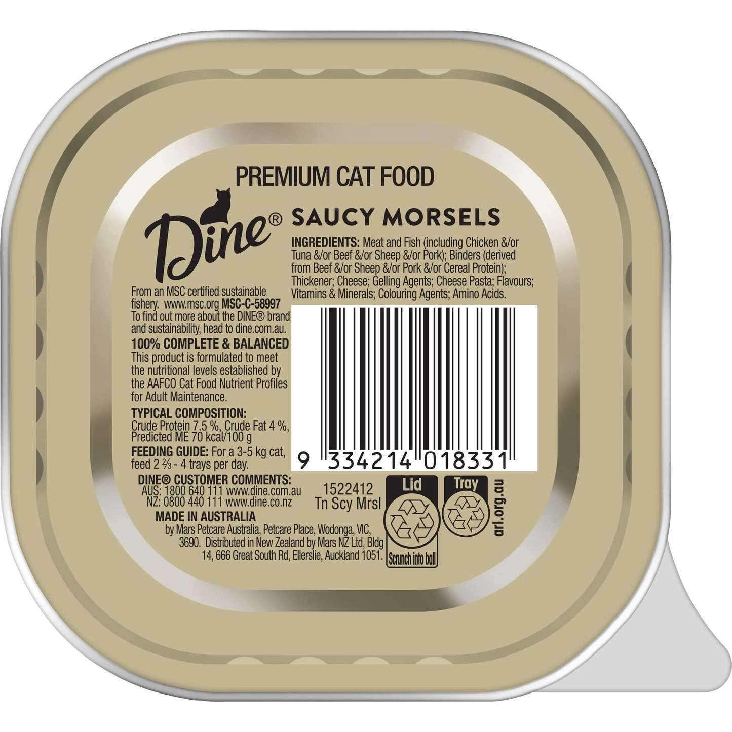 Dine Saucy Morsels With Tuna Mornay & Cheese Wet Cat Food