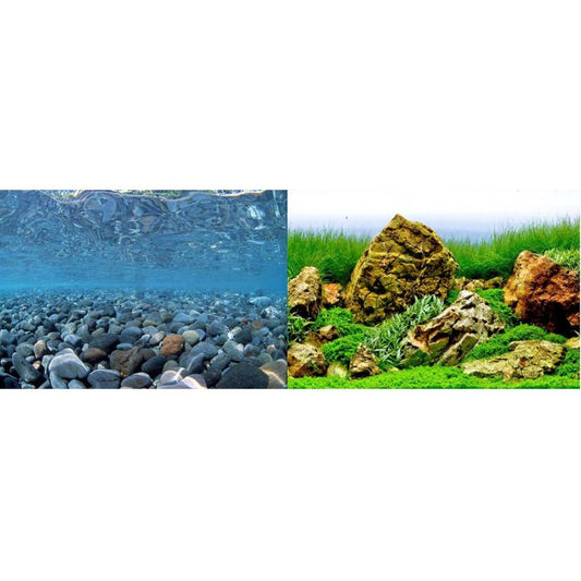 Seaview Double Sided Tank Background River Rock/Sea of Green